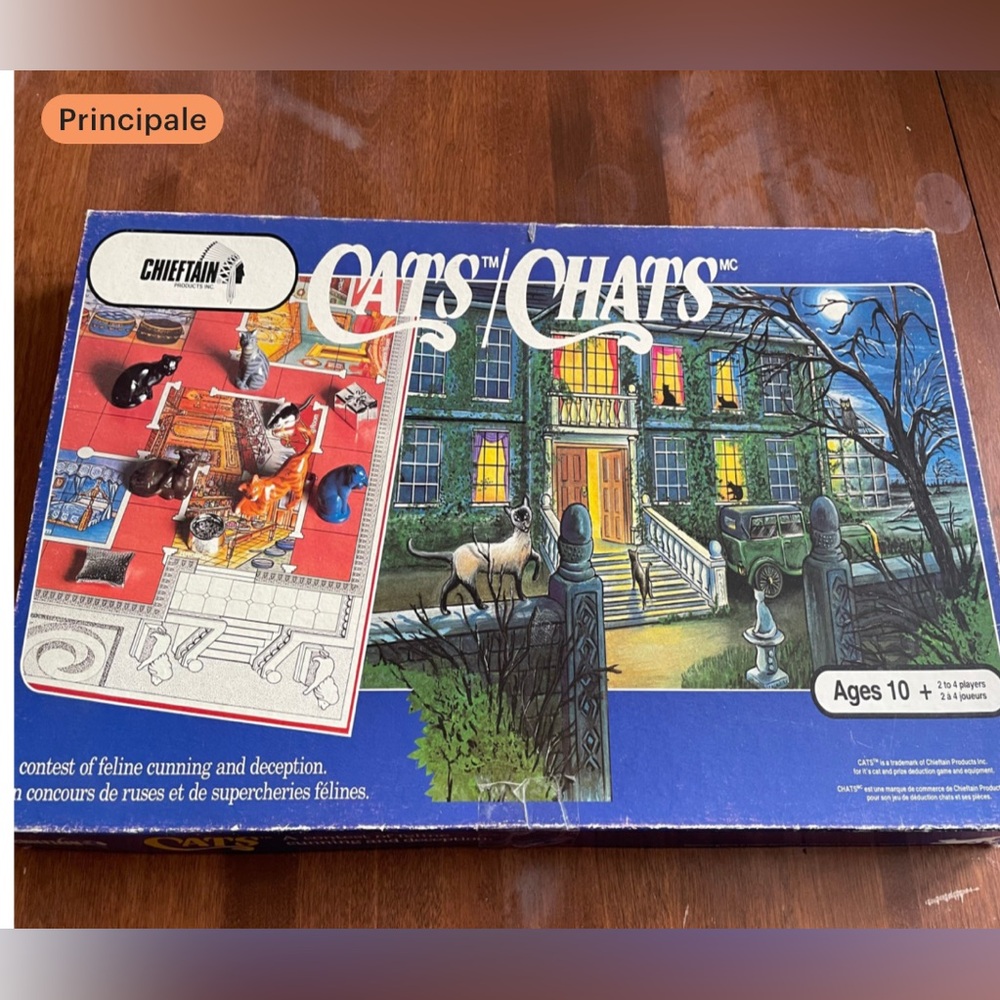 Vintage cats mansion board game chieftain cluedo detective 1984 bilingue